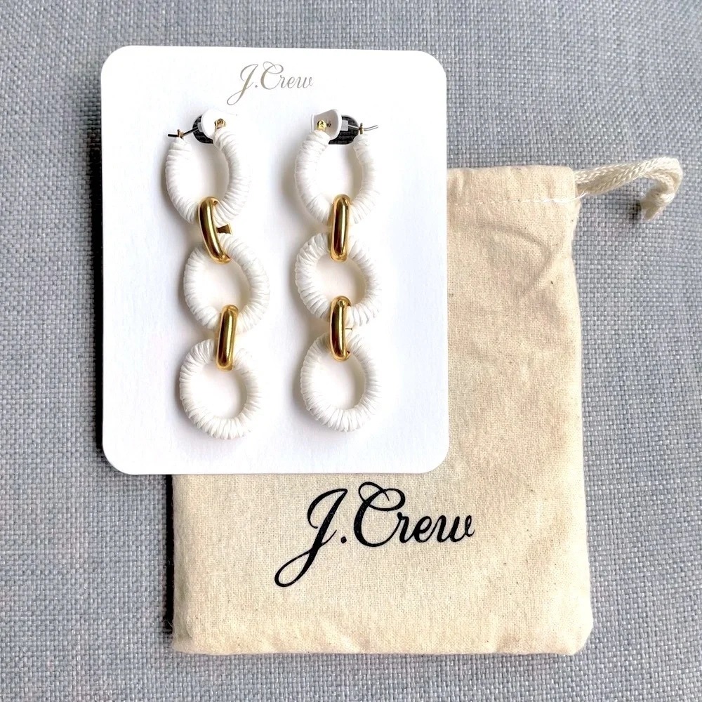 J.Crew Cotton raffia-wrapped chain earrings - Picture 1 of 13
